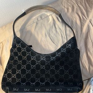 COPY - GUCCI Suede Black Purse with Silver Shoulder Hander * vintage *
